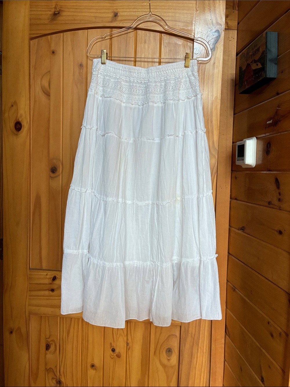 Crochet waist light natural cotton tiered boho western midi maxi skirt